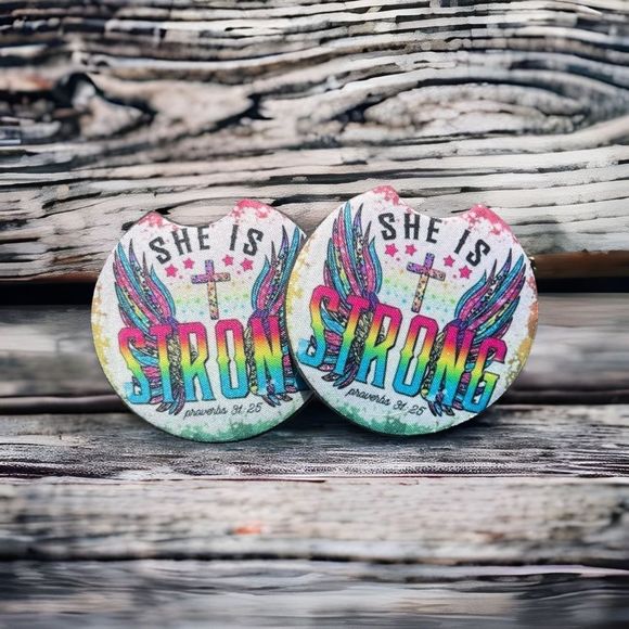 She Is Strong Car Coaster 2 Pack - Picture 3 of 9